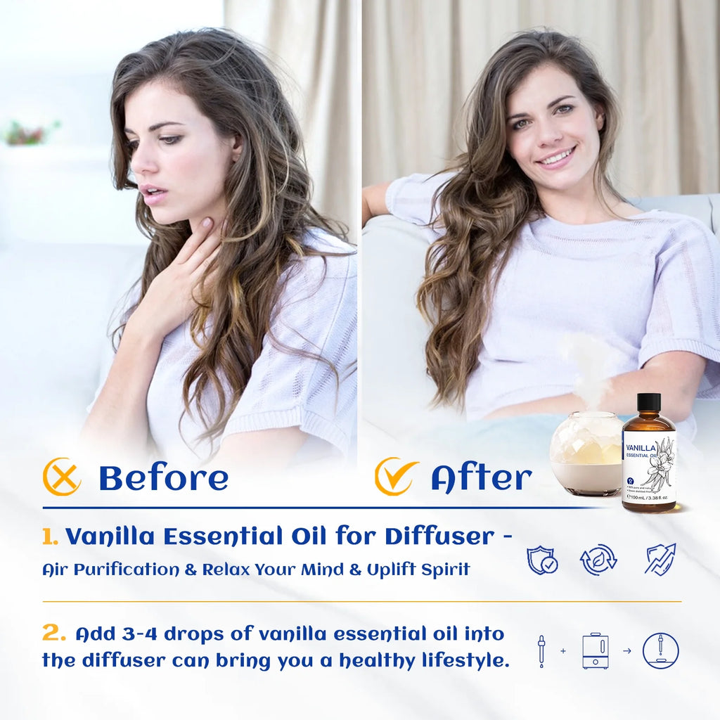 Vanilla Essential Oil, 100% Pure Natural, for Skin, Bath, Diffuser, Candle Soap Making-100Ml
