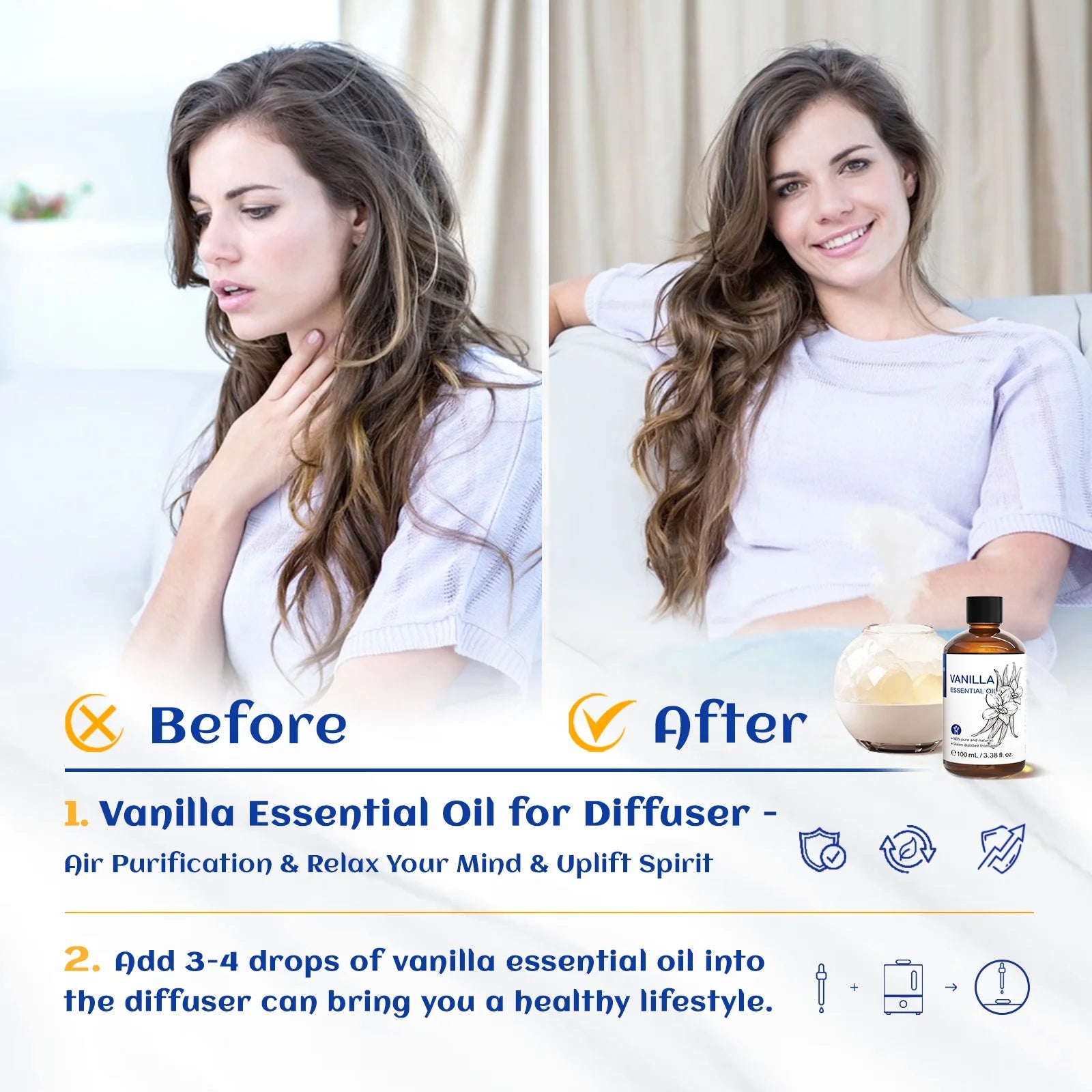 Vanilla Essential Oil, 100% Pure Natural, for Skin, Bath, Diffuser, Candle Soap Making-100Ml