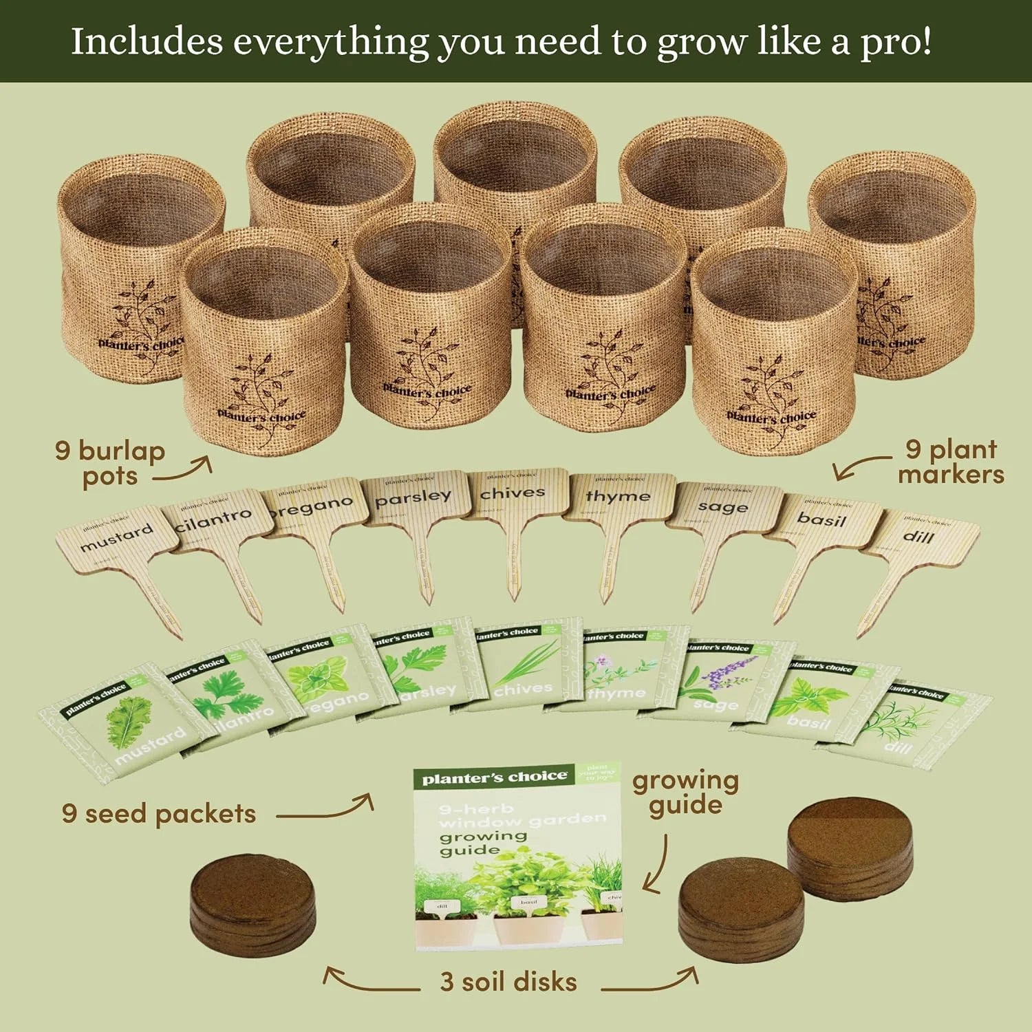 Planters' Choice Herb Plant Growing Kit with Seed-Safe Packets (9 Count)