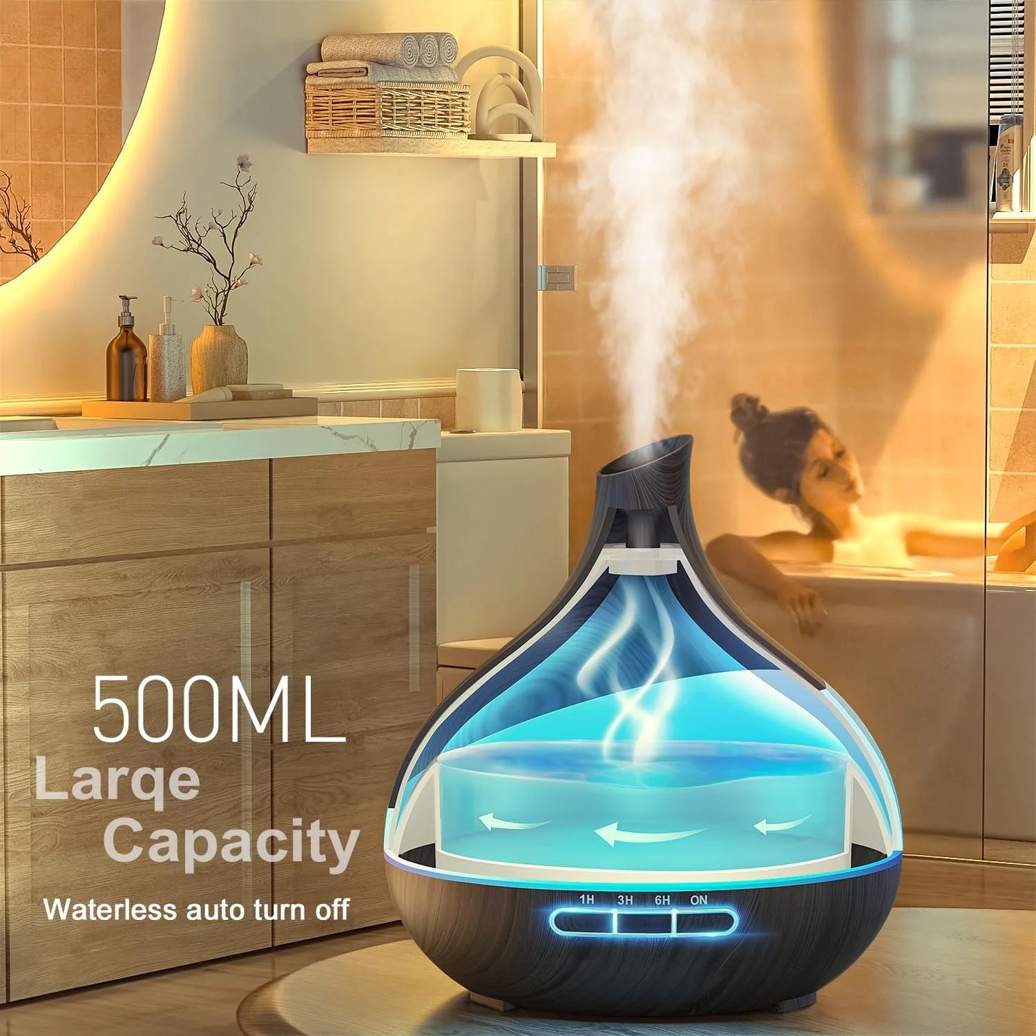 550Ml Essential Oil Diffuser, Upgraded Oil Diffuser for Large Room, Cool Mist Humidifier Air Diffuser with Remote Control 4 Timer Setting 14 Color Lights Waterless Auto Shut-Off