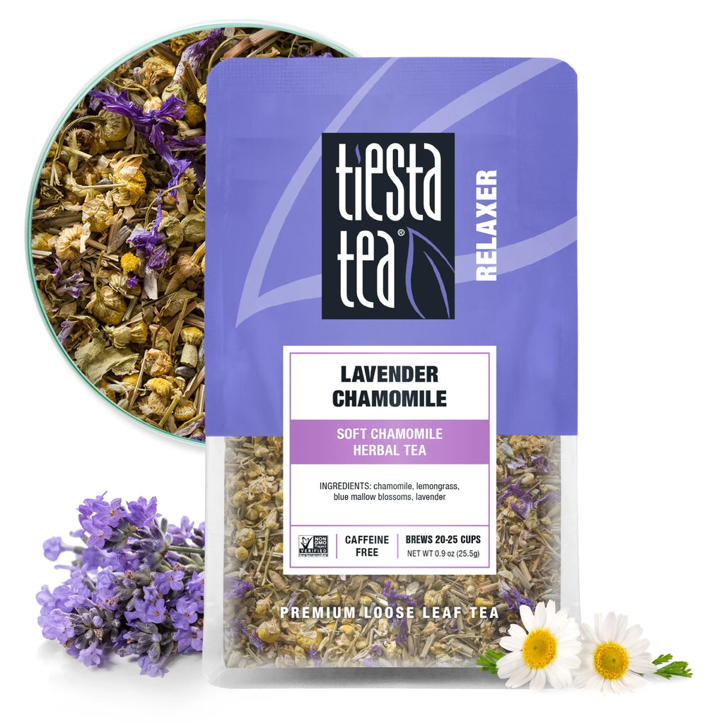 - Lavender Chamomile, Relaxer Loose Leaf Herbal Tea, Caffeine Free, Gmo-Free, Make Hot or Iced Tea & Brews up to 25 Cups - 0.9 Ounce Resealable Pouch