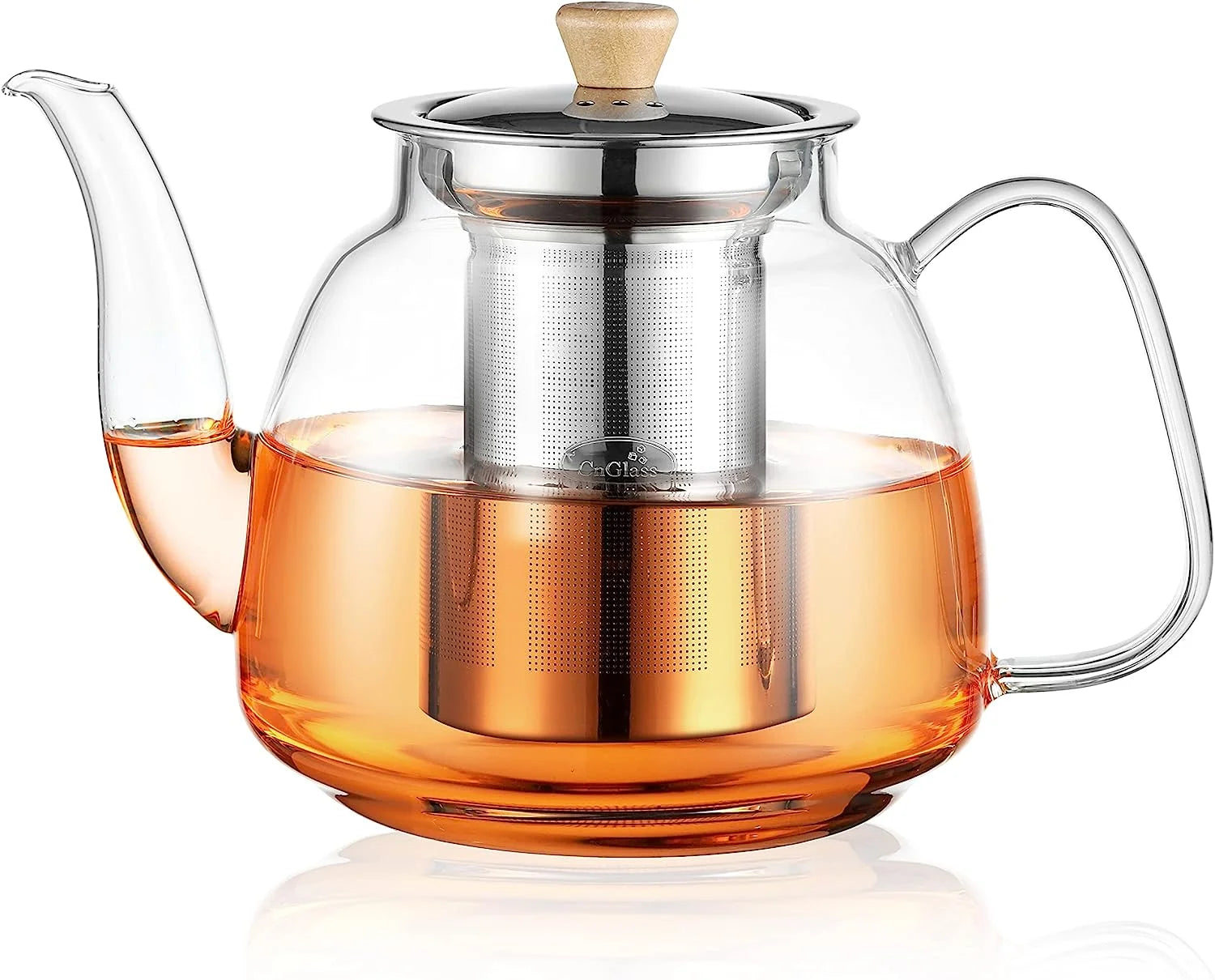 37.5Oz/1100Ml Glass Teapot with Infuser, Clear Glass Tea Kettle with Removable Stainless Steel Strainer, Stovetop Safe Glass Teapot for Blooming and Loose Leaf Tea