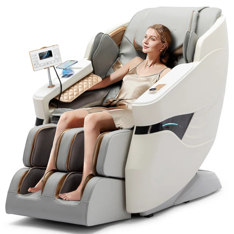 White Zero Gravity Full Boay Massage Chair Wit Ai Voice Control, Heating Shiatsu Massage Recliner Chair with Sl-Track