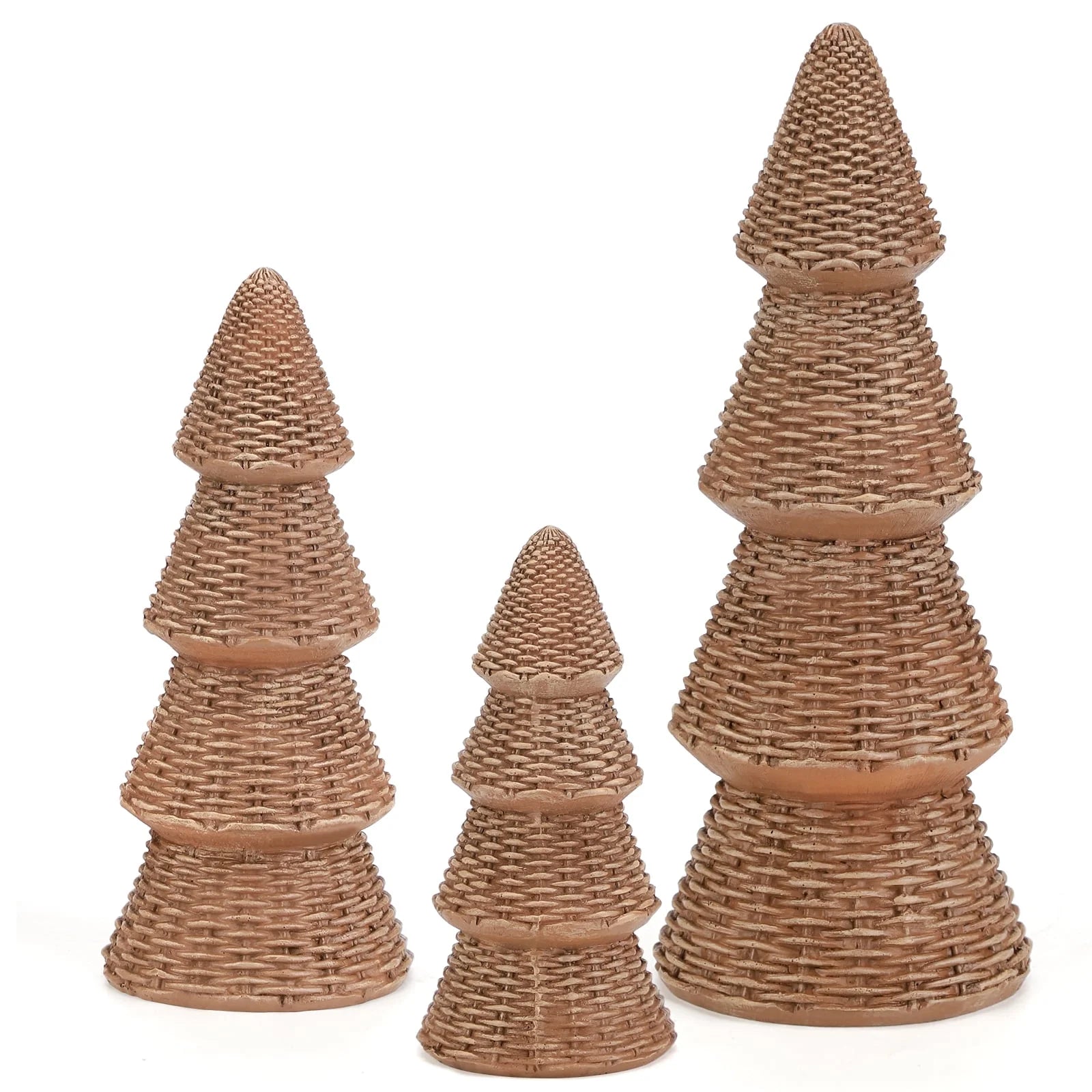 3Pcs Tabletop Christmas Tree Woven Resin Christmas Trees for Christmas Decor Indoor, Christmas Table Decor, Khaki