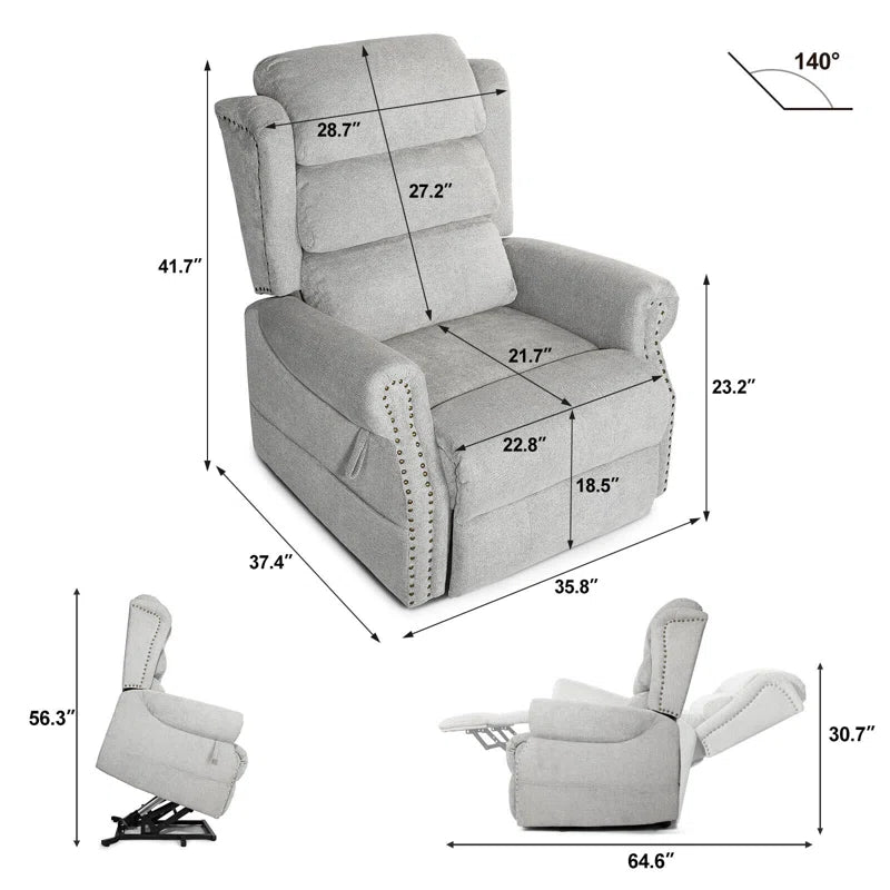 28" Width Seat Rivet Electric Power Lift Massage Recliner Chair Sofa with Lumbar Heated, 8 Point Massage Lift Reclining Chair for Elderly