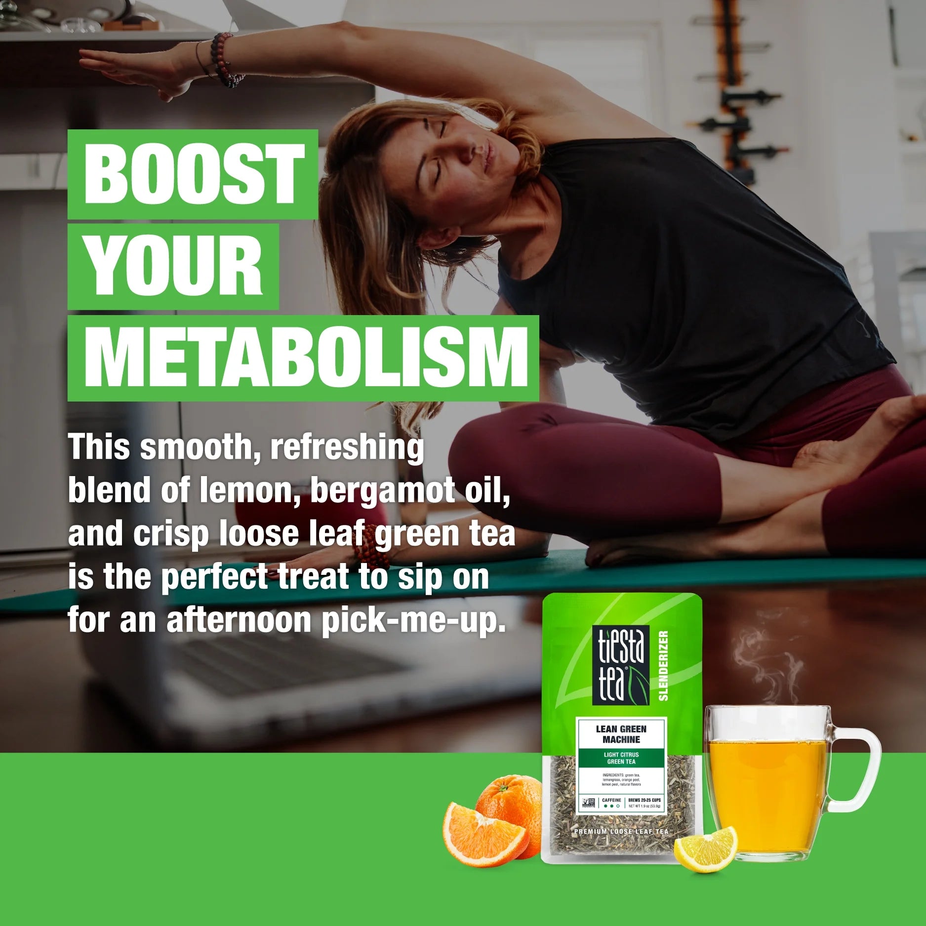 - Lean Green Machine, Slenderizer Loose Leaf Green Tea, Light Citrus Green Tea, Medium Caffeine, Gmo-Free, Make Hot or Iced Tea & Brews up to 25 Cups - 1.9 Ounce Resealable Pouch