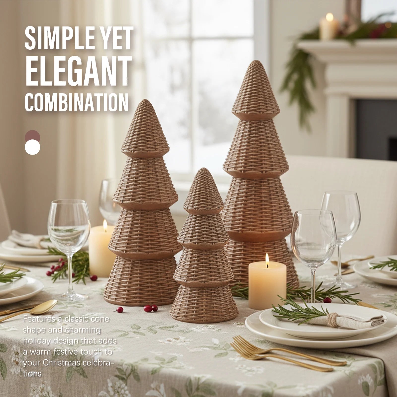 3Pcs Tabletop Christmas Tree Woven Resin Christmas Trees for Christmas Decor Indoor, Christmas Table Decor, Khaki