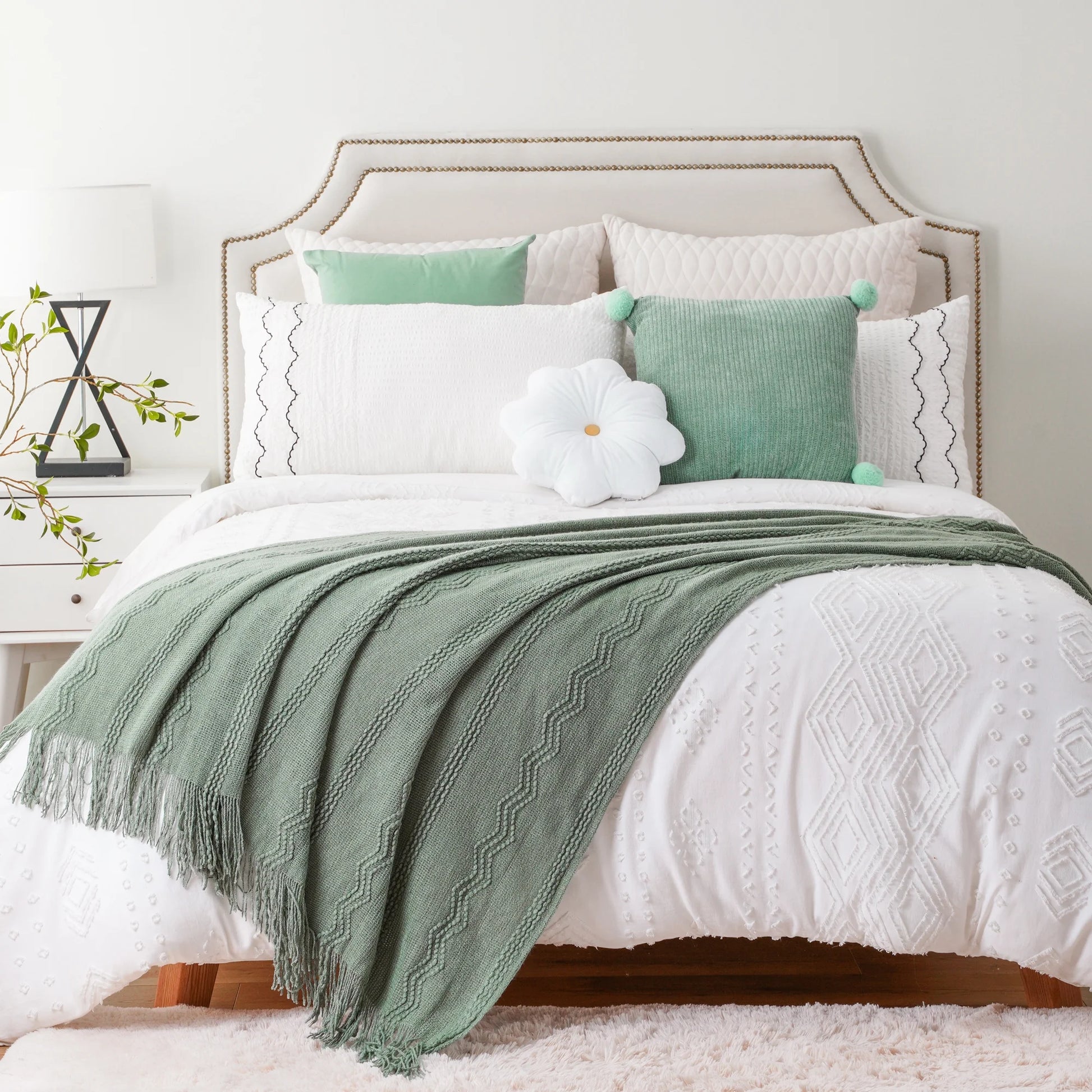 Sage Green Throw Blanket for Couch,Green Boho Blanket,Sofa Throws for Living Room,50"X60"