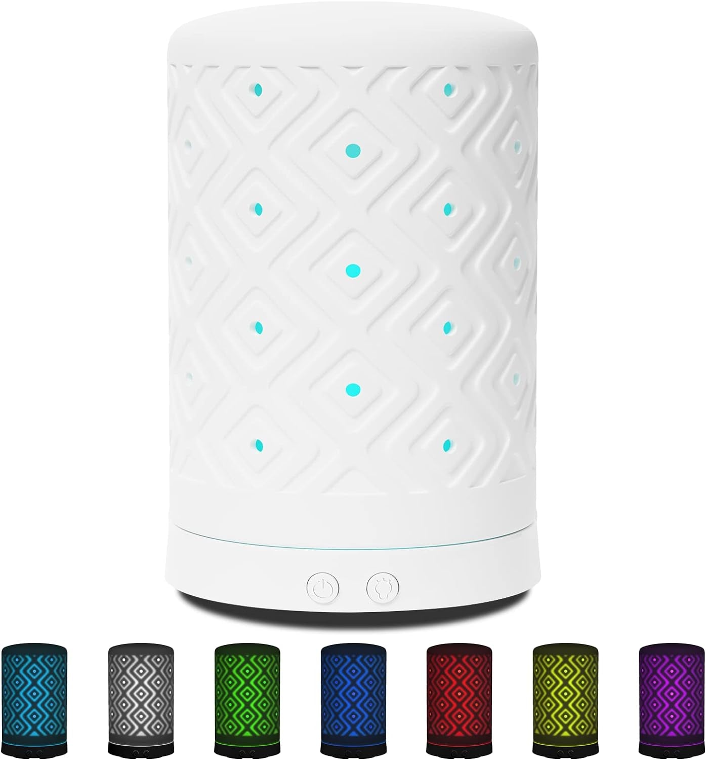 Ceramic Essential Oil Diffuser with 7-Color LED Lighting and Auto Shut-Off Safety Feature - White