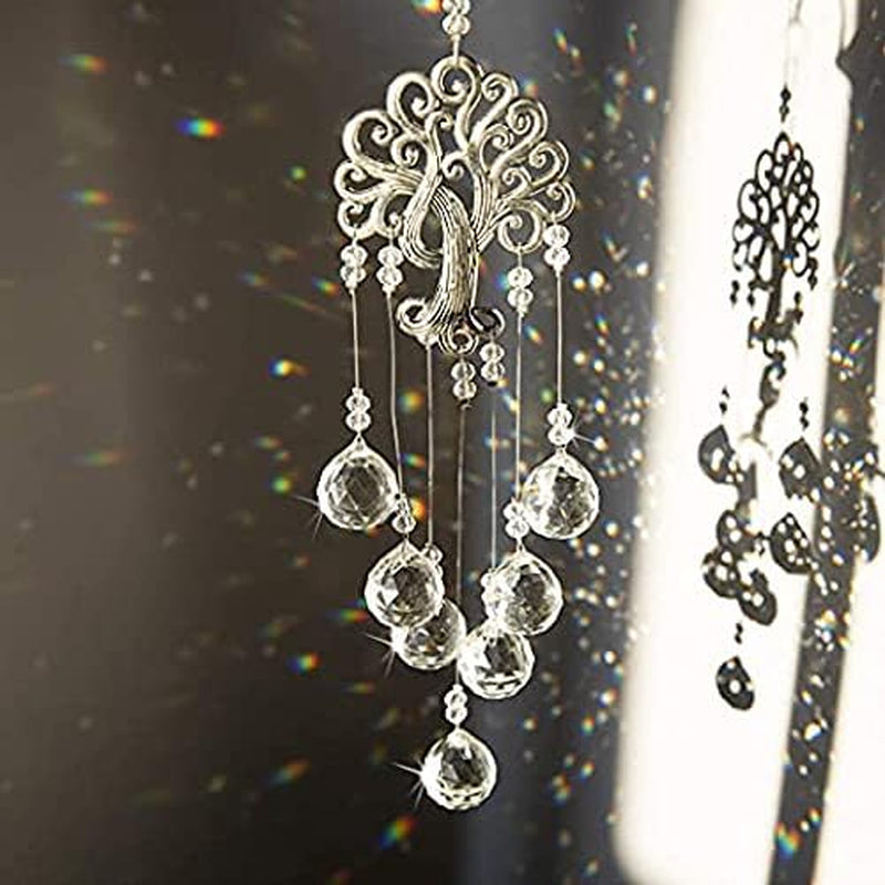 Garden Hanging Crystal Suncatchers Rainbow Makers with Crystal Ball Prisms and Metal Tree of Life for Garden Outdoor Home Kids Room Window