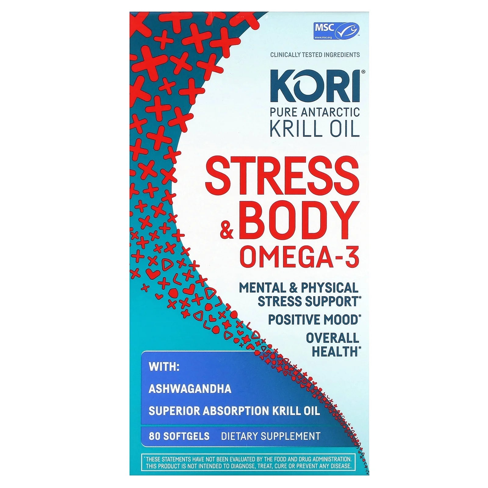 Pure Antarctic Krill Oil, Stress & Body Omega-3 with Ashwagandha, 80 Softgels